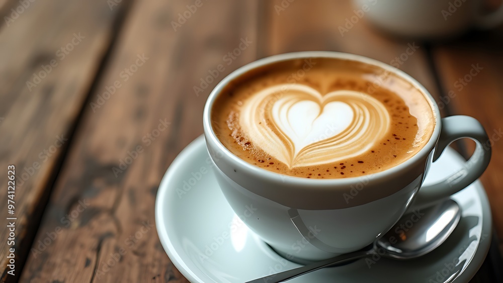 Cup of coffee with heart-shaped latte art, elegantly placed on a white saucer. Perfect for coffee lovers, cafes, and food photography projects. Cup of coffee with heart-shaped latte art, elegantly placed on a white saucer. Perfect for coffee lovers, cafes, and food photography projects.
