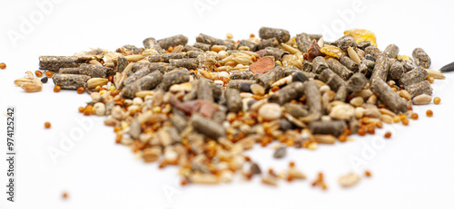 dry food wheat seeds pressed grass for rodents isolated on white background for design tags posters stickers design background