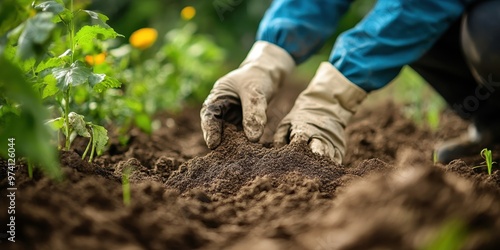 A close-up view of hands planting seeds in fertile soil, showcasing the beauty of gardening and nature.