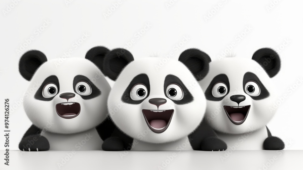Charming collection of 3d cartoon panda bears displaying joyful expressions on white background Charming collection of 3d cartoon panda bears displaying joyful expressions on white background