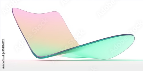 A hyperbolic paraboloid structure, smooth glassy surfaces with soft gradient colours transitioning from cyan to pale green photo