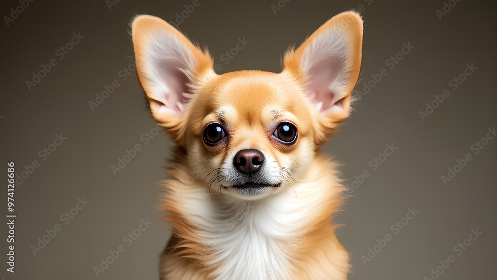 A golden long coat Chihuahua that lives for a long time Face seen from the front A golden long coat Chihuahua that lives for a long time Face seen from the front