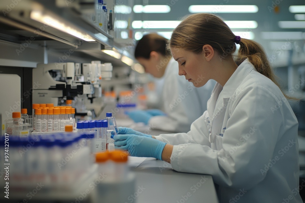 A scientist conducts research in a lab, analyzing samples with precision and care. The environment is clean and organized. A scientist conducts research in a lab, analyzing samples with precision and care. The environment is clean and organized.