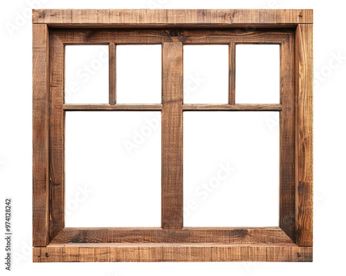 A rustic wooden window frame with multiple panes, perfect for adding charm and character to any interior design project.