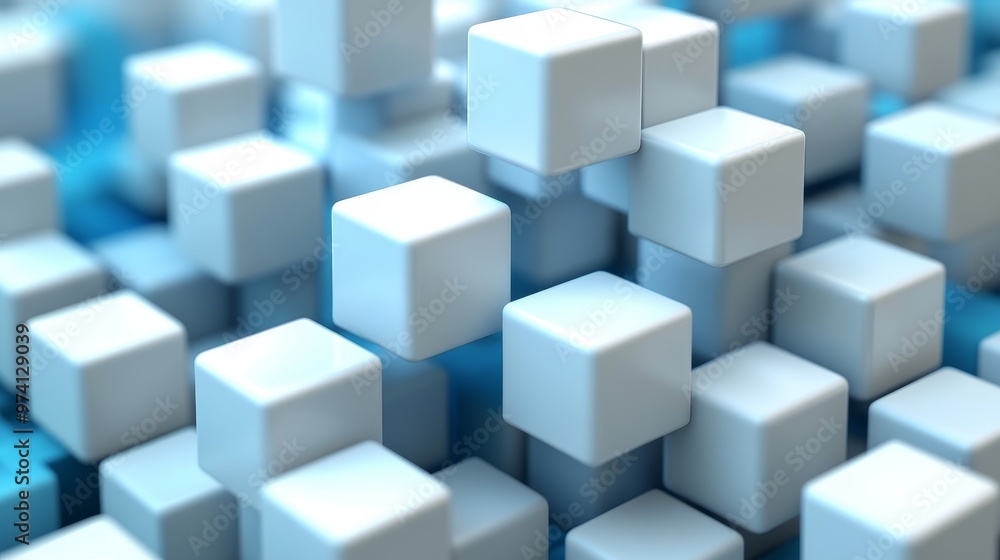 A captivating close-up of white cubes arranged in an abstract pattern, creating a visually striking 3D environment. A captivating close-up of white cubes arranged in an abstract pattern, creating a visually striking 3D environment.