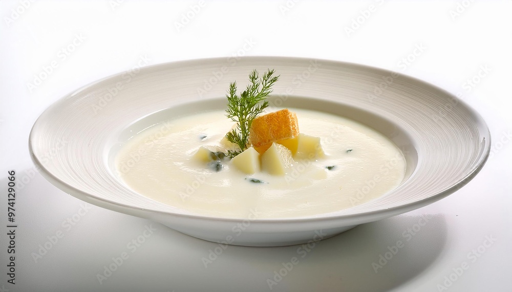 France Food, Vichyssoise on white background isolated. France Food, Vichyssoise on white background isolated.