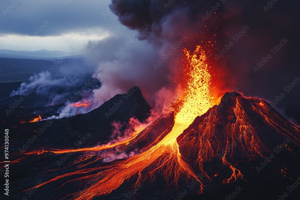Fototapeta premium Dramatic Volcanic Eruption with Lava Flow