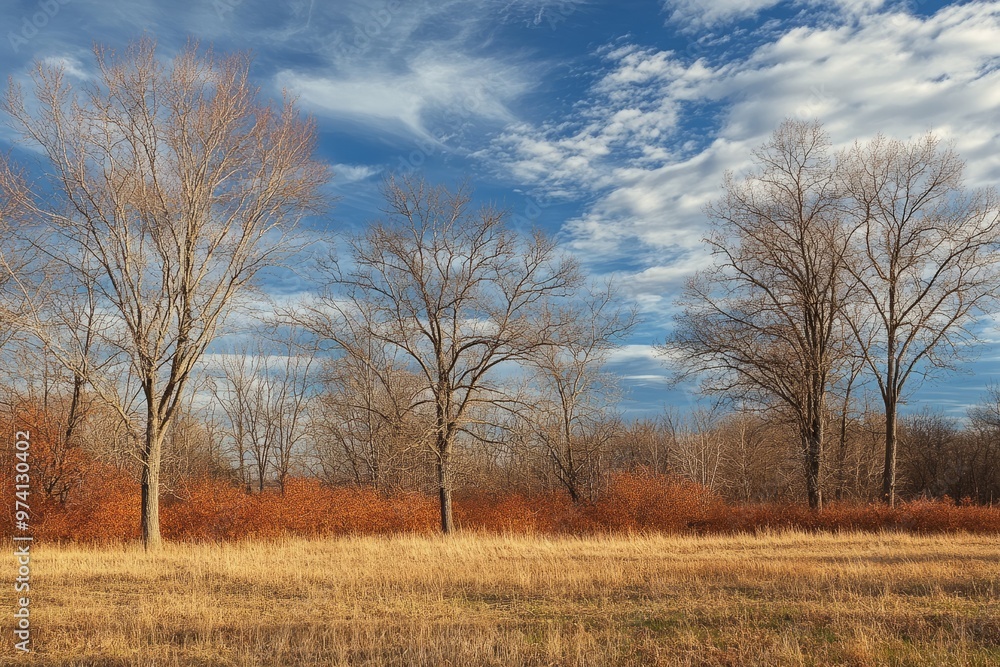 Autumn Landscape with Bare Trees and Blue Sky Autumn Landscape with Bare Trees and Blue Sky