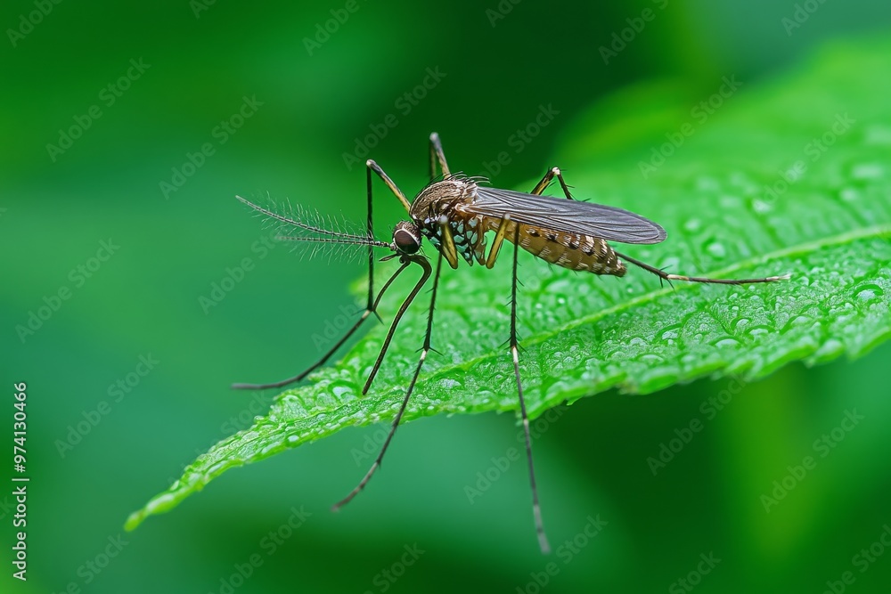 Mosquito in Its Natural Habitat on a Vibrant Green Leaf Mosquito in Its Natural Habitat on a Vibrant Green Leaf