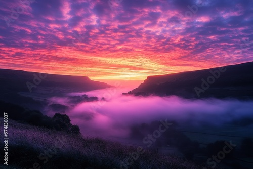 Obraz na płótnie Stunning Sunrise Over Misty Valley w salonie