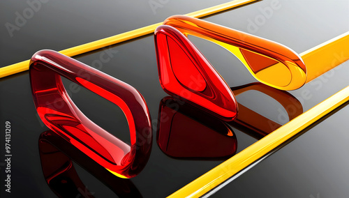 Obraz na płótnie Abstract elegant background, artistic shapes made of glass, red, yellow orange template, modern shiny wallpaper, copy space area w salonie