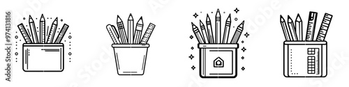 The pencil stand icon is designed in an outline style that is both trendy and visually appealing. This icon can be used for website design, logos, and user interfaces. Editable modern stroke. EPS 10.