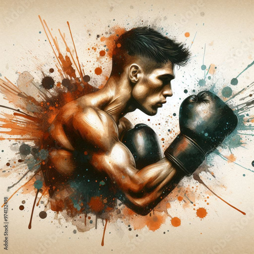Dynamic boxer artwork with vibrant colors and powerful energy splashes