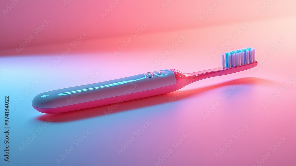 Sleek pink electric toothbrush glowing under soft lighting, perfect for promoting dental care in a modern, colorful setting. Hygienic tool for personal routines. Sleek pink electric toothbrush glowing under soft lighting, perfect for promoting dental care in a modern, colorful setting. Hygienic tool for personal routines.