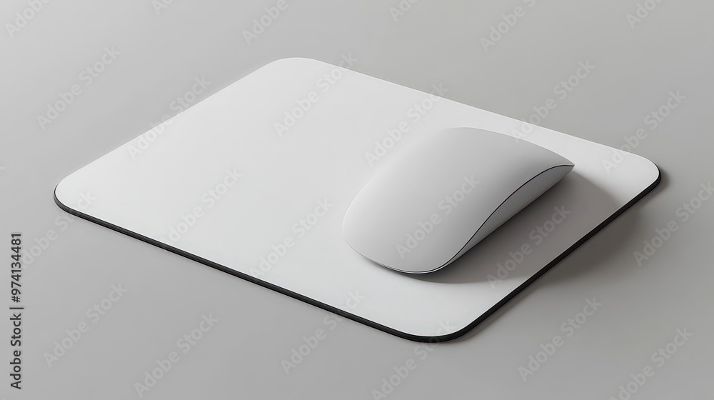 Simple white wireless mouse on matching mousepad, blending technology and clean minimal design. Streamlined setup offers functionality with sleek aesthetic appeal. Simple white wireless mouse on matching mousepad, blending technology and clean minimal design. Streamlined setup offers functionality with sleek aesthetic appeal.