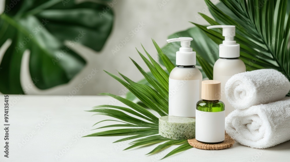 Spa Products with Tropical Leaves Spa Products with Tropical Leaves