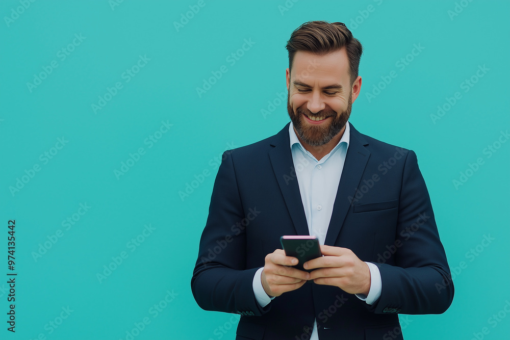 Portrait of happy businessman using mobile phone. Technology and lifestyle. Copy space, studio shot Portrait of happy businessman using mobile phone. Technology and lifestyle. Copy space, studio shot