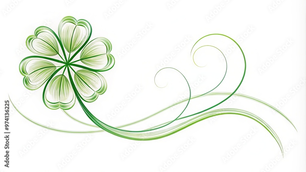 Delicate, hand-drawn outline of a rare four-leaf clover in elegant, swirling strokes, symbolizing good fortune and Delicate, hand-drawn outline of a rare four-leaf clover in elegant, swirling strokes, symbolizing good fortune and