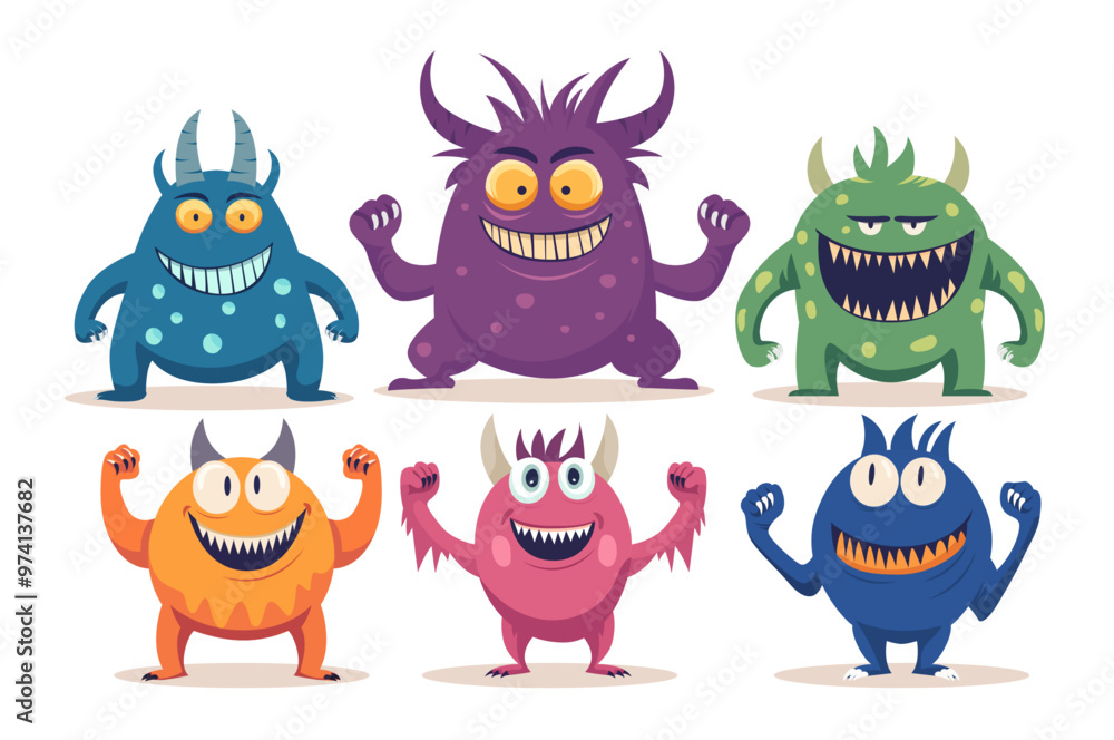 funny cute colorful monsters monster dancers standing side by side vector set illustration funny cute colorful monsters monster dancers standing side by side vector set illustration