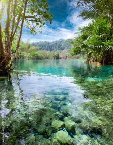 Crystal clear lake nature background with depth of field for a refreshing and peaceful retreat