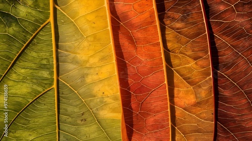 Wallpaper Mural Autumn leaves transitioning through different colors from green to vibrant reds and oranges, fall season, nature wallpaper Torontodigital.ca