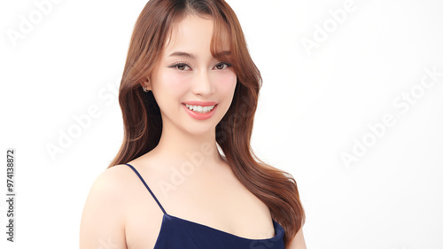 Beautiful young asian woman with clean fresh skin on white background, Face care, Facial treatment, Cosmetology, beauty and spa, Asian women portrait.