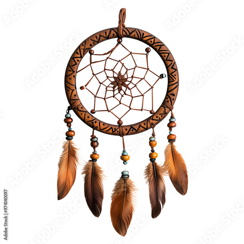 A beautifully crafted dreamcatcher featuring intricate designs, beads, and feathers, symbolizing protection and good dreams.,trasparent background