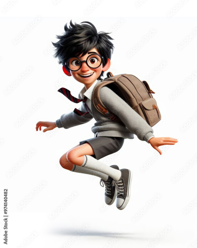 Happy Jumping Student Excited For Back To School, Jumping with Backpack....... Happy Jumping Student Excited For Back To School, Jumping with Backpack.......