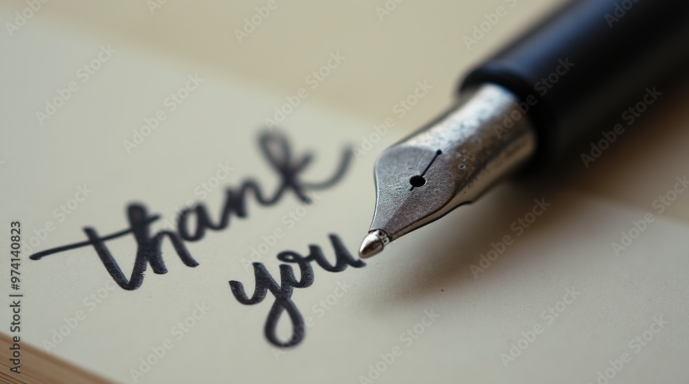 Fototapeta premium Close-up of fountain pen writing thank you message
