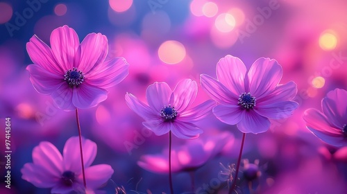 Beautiful pink flowers blooming in a vibrant garden during the early morning light