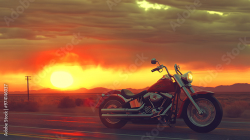 Harley Davidson Motorcycle at Sunset