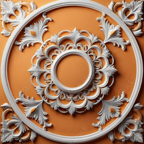 decorative frame with floral ornament on orange background.