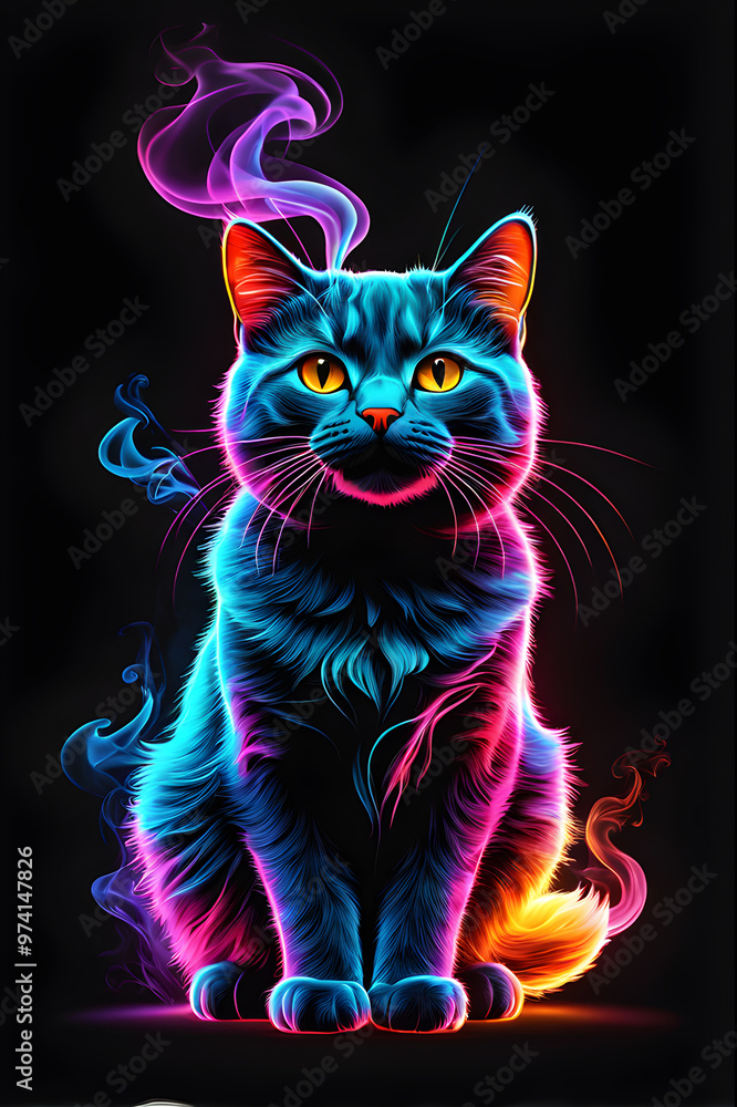 Cat with smoke on a black background. Cat with smoke on a black background.
