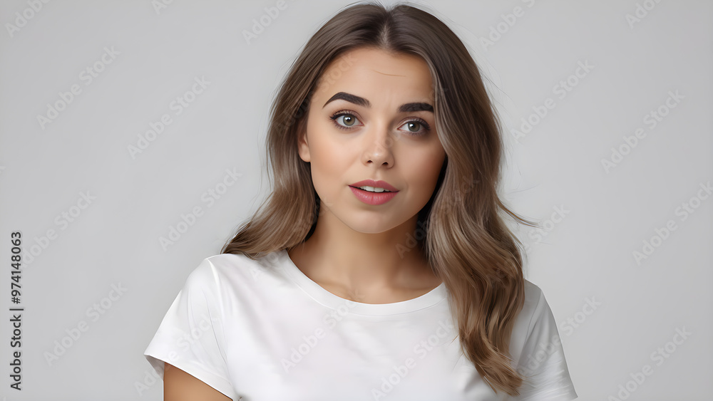 Portrait of a beautiful young woman in a white t-shirt. Portrait of a beautiful young woman in a white t-shirt.