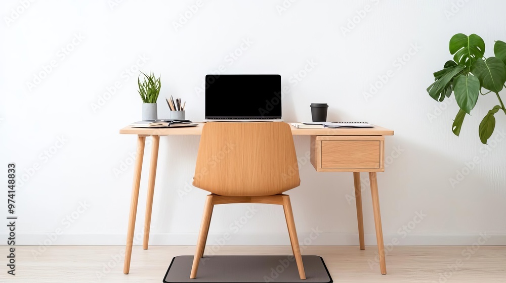 Desk with office chair mat in a minimalist workspace Desk with office chair mat in a minimalist workspace