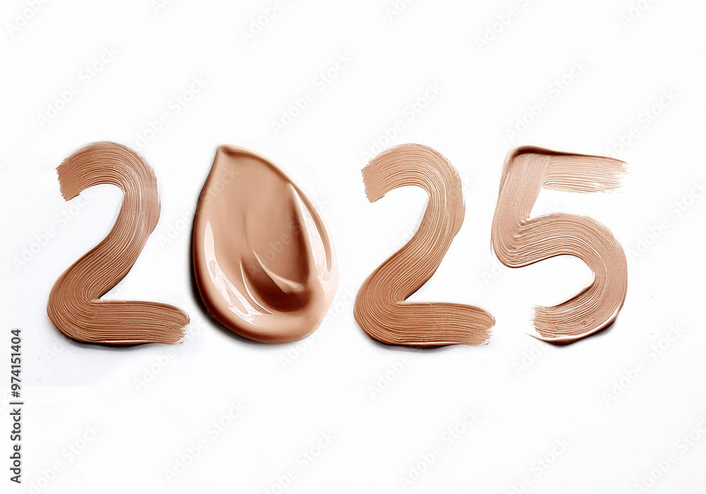 Writing 2025 with foundation cream, isolated on white background. Creating a swirl 2025 from foundation. Close up foundation detail photo isolated on white background Writing 2025 with foundation cream, isolated on white background. Creating a swirl 2025 from foundation. Close up foundation detail photo isolated on white background