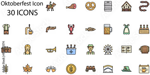Set of Oktoberfest icons. Line art style icons bundle. vector illustration