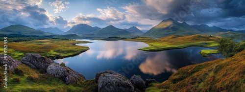 lake in the mountains. stunning landscape, showcasing the beauty of nature in all its glory photo