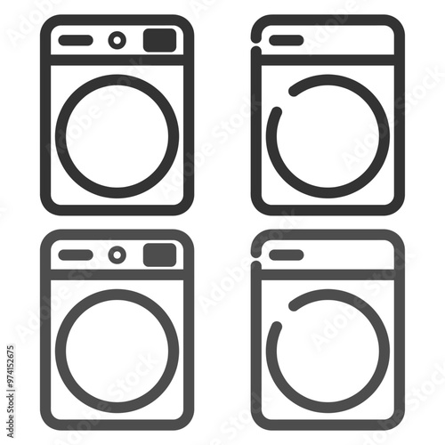 Clothes washing machine vector icon sheet. Black and grey washer icon.