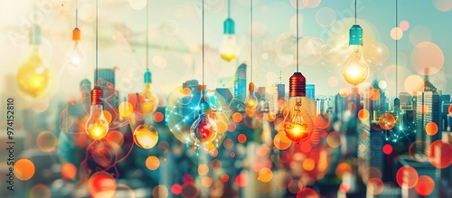 Wallpaper Mural Vibrant and colorful hanging lights creating a cozy festive atmosphere for modern interior decor  Glowing bulbs in various shapes and sizes add a warm inviting ambiance to the scene Torontodigital.ca