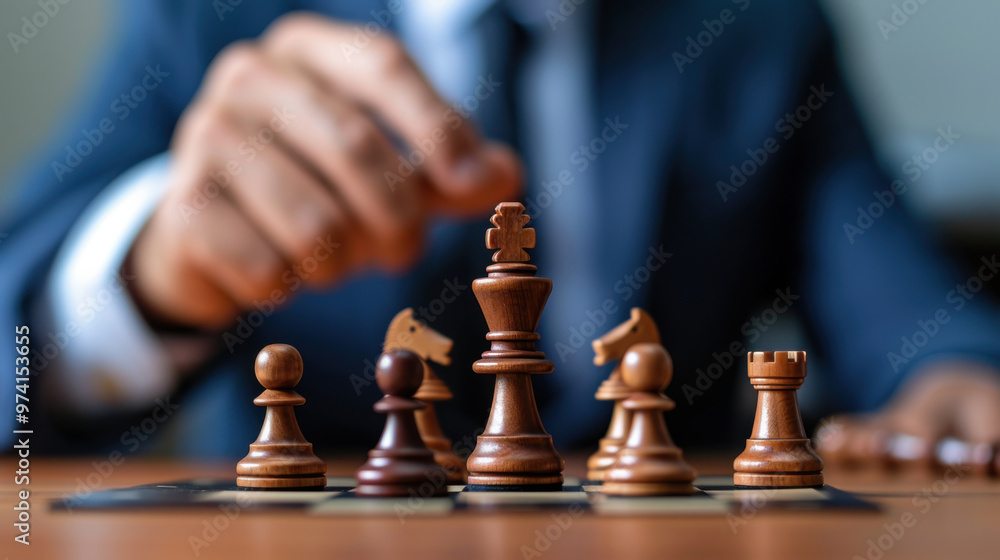 A businessman moves a chess piece in an office setting, symbolizing strategy, leadership, and decision-making in the corporate world. A businessman moves a chess piece in an office setting, symbolizing strategy, leadership, and decision-making in the corporate world.
