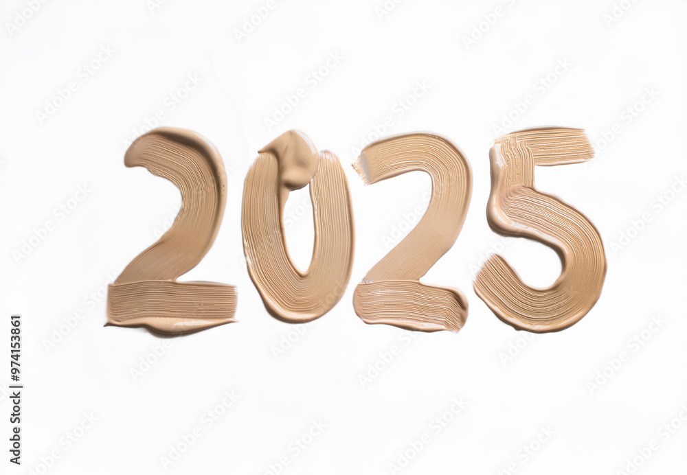 Writing 2025 with foundation cream, isolated on white background. Creating a swirl 2025 from foundation. Close up foundation detail photo isolated on white background Writing 2025 with foundation cream, isolated on white background. Creating a swirl 2025 from foundation. Close up foundation detail photo isolated on white background