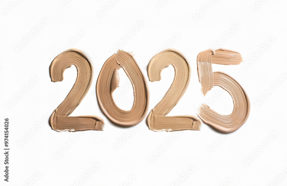 Writing 2025 with foundation cream, isolated on white background. Creating a swirl 2025 from foundation. Close up foundation detail photo isolated on white background Writing 2025 with foundation cream, isolated on white background. Creating a swirl 2025 from foundation. Close up foundation detail photo isolated on white background