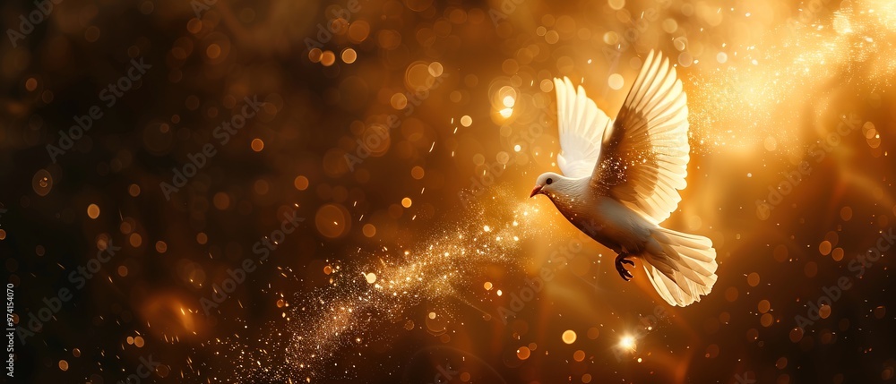 Fototapeta premium Glowing white dove of the holy spirit descending