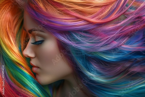 Elegant hair texture showcasing layered, flowing multicolored strands with glossy highlights. Illustration for beauty salons as well as hair and skin care products.