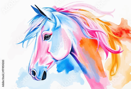 watercolor vector of a horse that is running, Drawing Illustration & clipart, isolated. Colorful digital oil paint horse illustration.