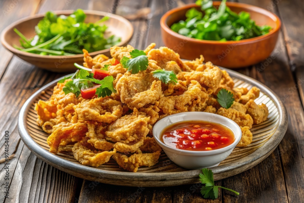 Delicious, crispy fried tripe, also known as chitlins or tripe fritters, served with a side of tangy dipping Delicious, crispy fried tripe, also known as chitlins or tripe fritters, served with a side of tangy dipping