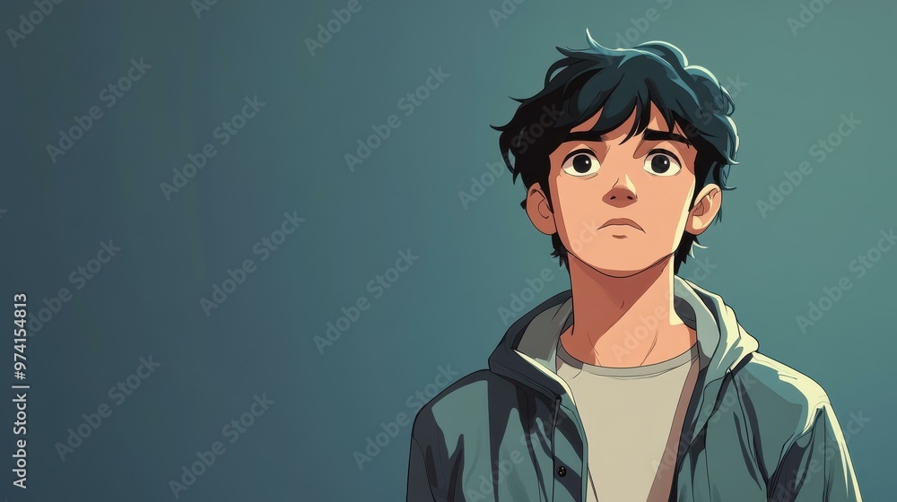 A small anime male character with a flat design, featuring muted colors and simple shapes that convey a unique charm. A small anime male character with a flat design, featuring muted colors and simple shapes that convey a unique charm.