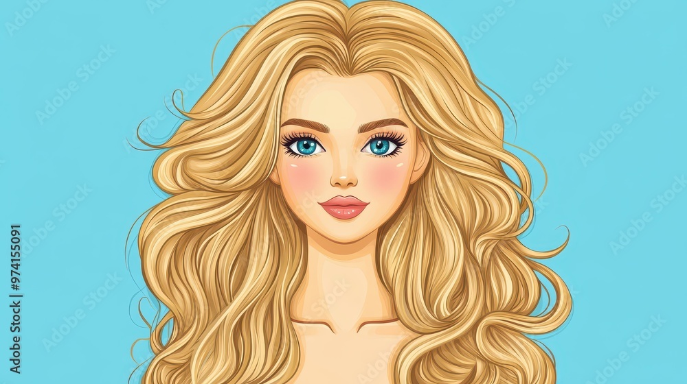 Fototapeta premium A vibrant cartoon showcases a stunning girls face with captivating features against a smooth, clean background.