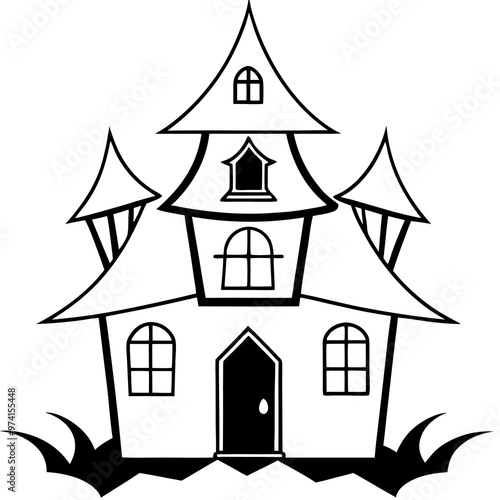 scary house outline coloring book page line art drawing